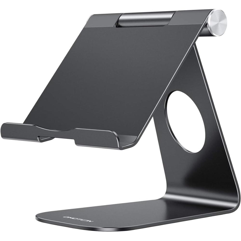 imageOMOTON Tablet Stand Holder Adjustable T1 Desktop Aluminum Tablet Dock Cradle Compatible with iPad AirMini iPad 10297 iPad Pro 1112913 Samsung Tab and More Up to 13 inch SilverBlack