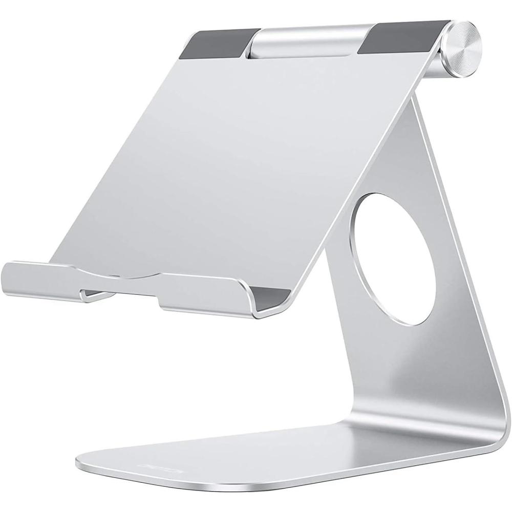 imageOMOTON Tablet Stand Holder Adjustable T1 Desktop Aluminum Tablet Dock Cradle Compatible with iPad AirMini iPad 10297 iPad Pro 1112913 Samsung Tab and More Up to 13 inch SilverSilver