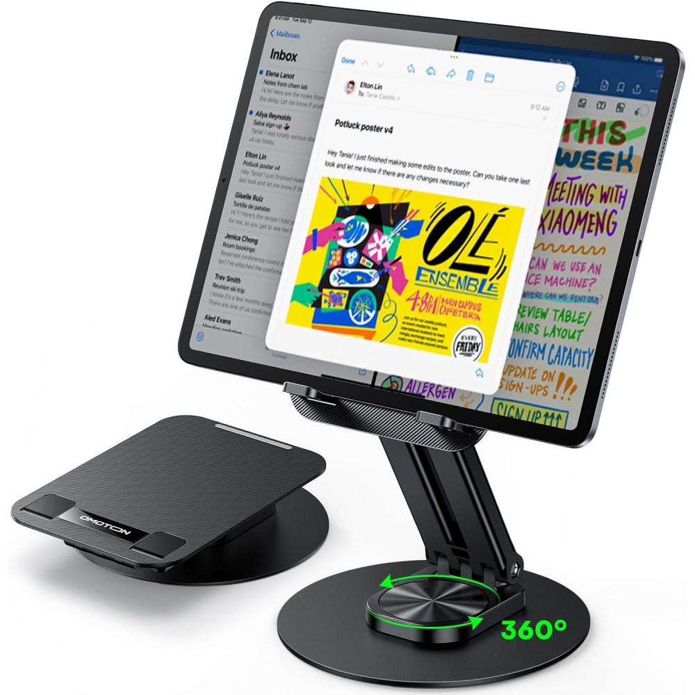 imageOMOTON Tablet Stand for iPad Adjustable Tablet Holder for Desk Portable Monitor Stand Compatible with 4156quot Tablets Kindle Such as iPad Pro 11 102 13 AirMini