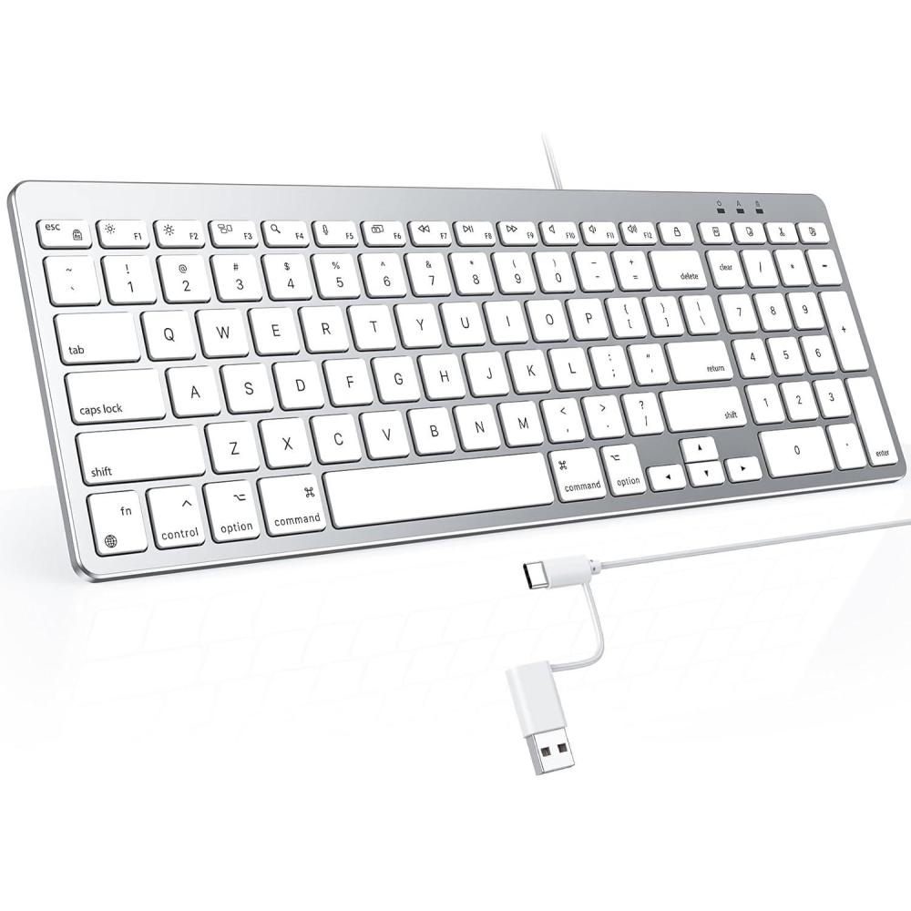 imageOMOTON Wired Keyboard Compatible with Mac with Dual Interface USB and TypeC Numeric Keypad Compatible with MacBook ProAir iMac Mac miniPro Laptop SilverSilver