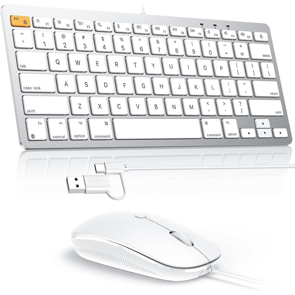 imageOMOTON Wired Keyboard and Mouse Compatible with Mac Keyboard with Dual Interface TypeC and USB A Mouse with USB A Interface for MacBook ProAir iMac Mac miniPro WhiteWhite