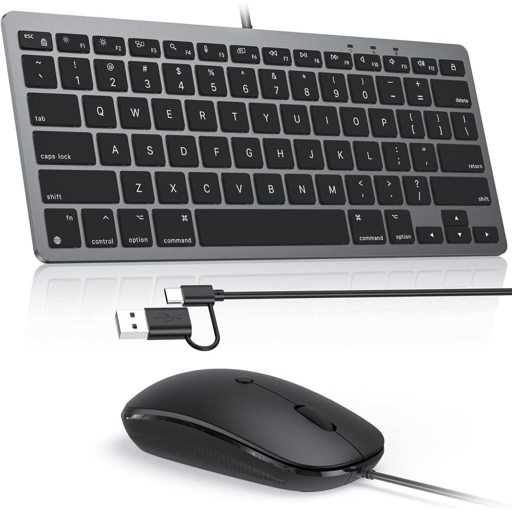 imageOMOTON Wired Keyboard and Mouse Compatible with Mac Keyboard with Dual Interface TypeC and USB A Mouse with USB A Interface for MacBook ProAir iMac Mac miniPro WhiteBlack Grey