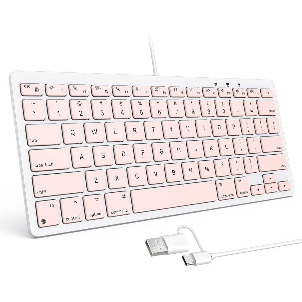 imageOMOTON Wired Keyboard for Mac Devices ONLY with Dual Interface Comfortable Typing Angle ampamp Stable Connection Compatible with MacBook iMac Mac mini PCWhiteAPink
