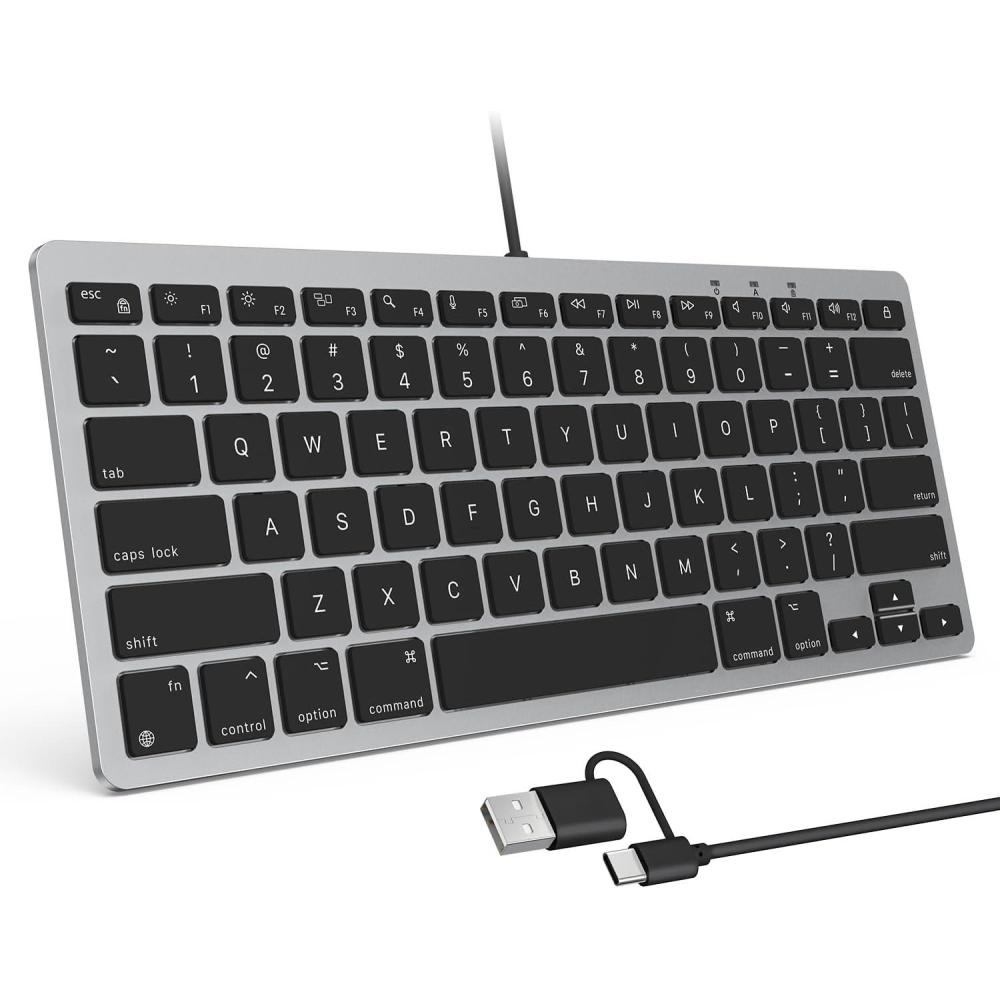 imageOMOTON Wired Keyboard for Mac Devices ONLY with Dual Interface Comfortable Typing Angle ampamp Stable Connection Compatible with MacBook iMac Mac mini PCWhiteAGrey