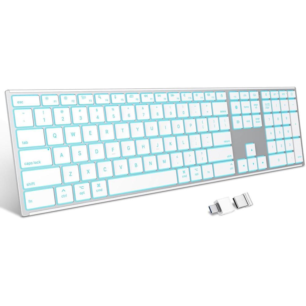 imageOMOTON Wireless Keyboard for Mac with Forged Metal Frame  24G ampamp Dual Bluetooth BT1BT2 TypeCUSB A Receiver UltraThin Backlit Full Size Keyboard for MacMacBookiMac WhiteWhiteUS Layout