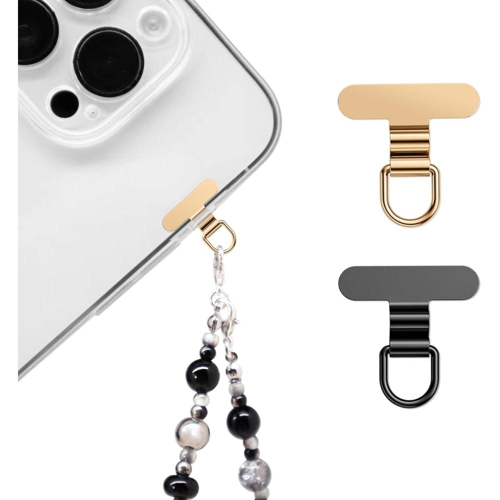 imagePhone Charm Holder Mini Metal Tether Tab  Ultra Thin Stainless Steel Lanyard Patch for iPhone Universal Wrist Strap ampamp Crossbody Lanyard Clip Champagne GoldblackChampagne Goldblack