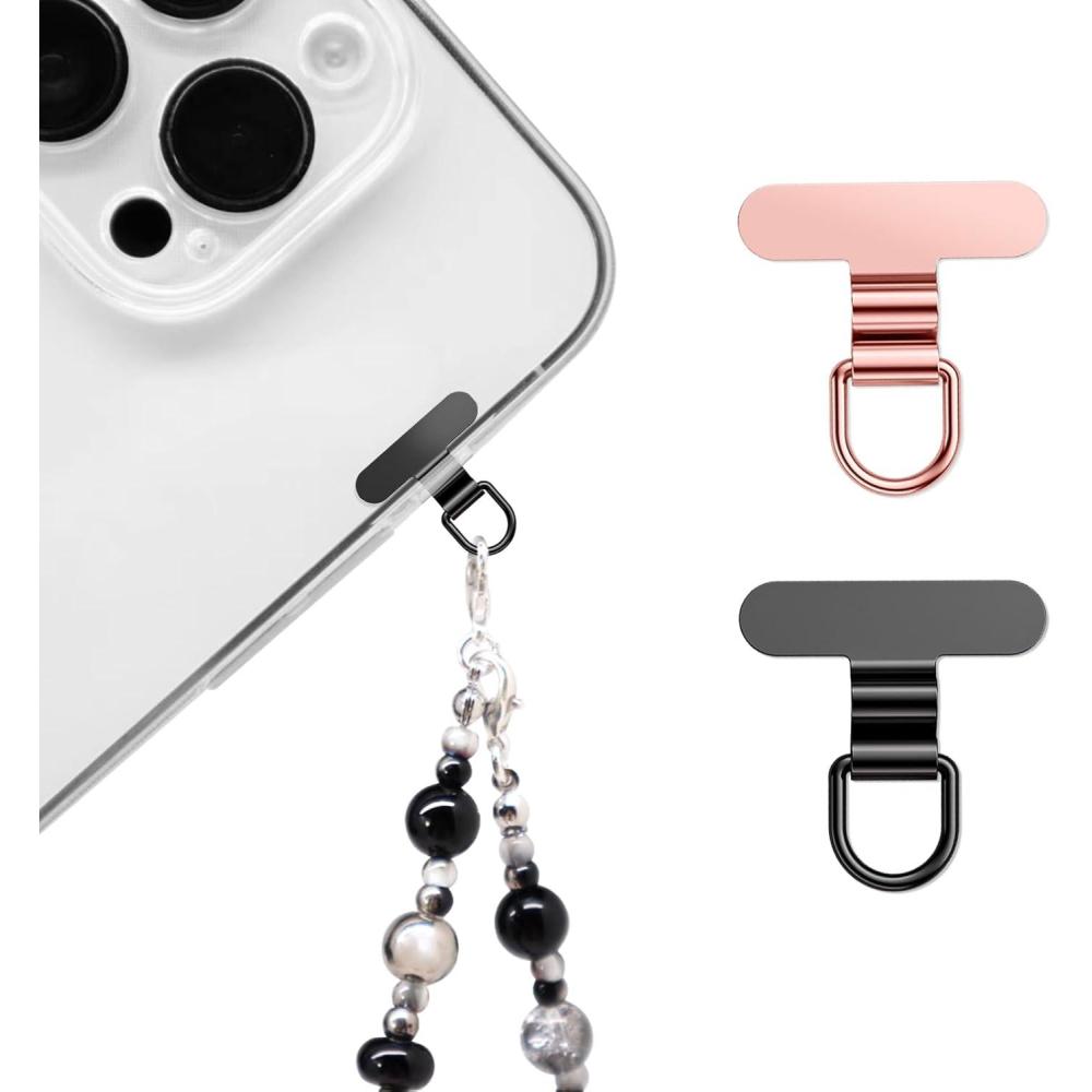 imagePhone Charm Holder Mini Metal Tether Tab  Ultra Thin Stainless Steel Lanyard Patch for iPhone Universal Wrist Strap ampamp Crossbody Lanyard Clip Champagne GoldblackRose Goldblack