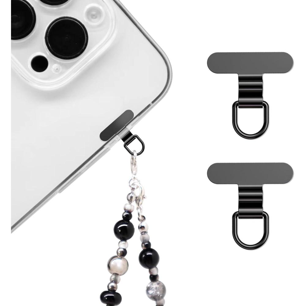 imagePhone Charm Holder Mini Metal Tether Tab  Ultra Thin Stainless Steel Lanyard Patch for iPhone Universal Wrist Strap ampamp Crossbody Lanyard Clip Champagne GoldblackBlackblack