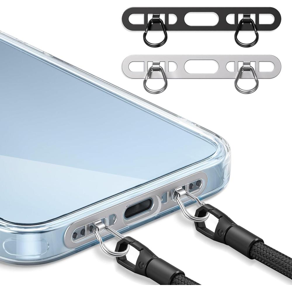 imagePhone Lanyard Tab 2Ring Metal Tether Tab for iPhone UltraThin Stainless Steel Cell Phone Lanyard Patch No Block Charging Port AntiLoss Strap Attachment Champagne GoldblackFashion Silverblack