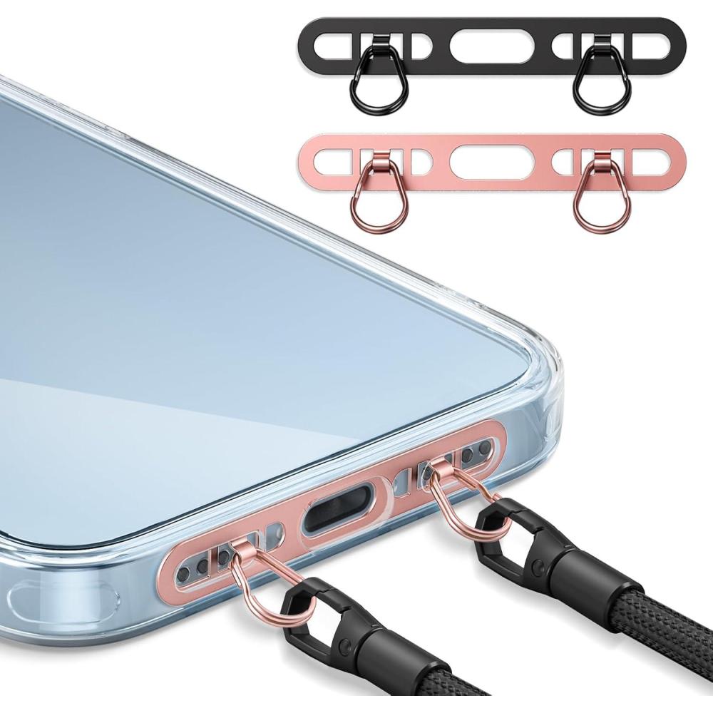 imagePhone Lanyard Tab 2Ring Metal Tether Tab for iPhone UltraThin Stainless Steel Cell Phone Lanyard Patch No Block Charging Port AntiLoss Strap Attachment Champagne GoldblackRose Goldblack