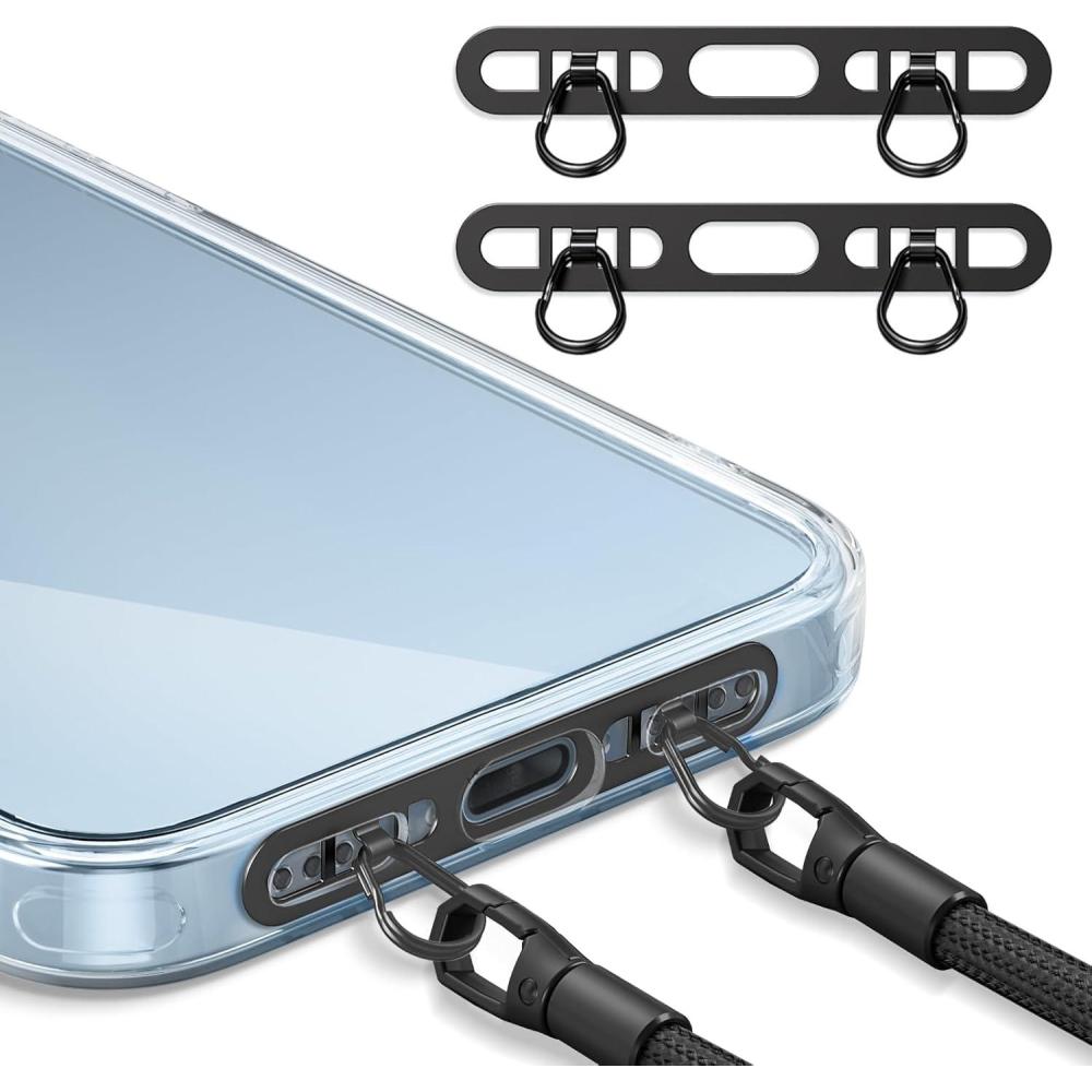 imagePhone Lanyard Tab 2Ring Metal Tether Tab for iPhone  UltraThin Stainless Steel Cell Phone Lanyard Patch No Block Charging Port AntiLoss Strap Attachment Champagne GoldblackBlackblack