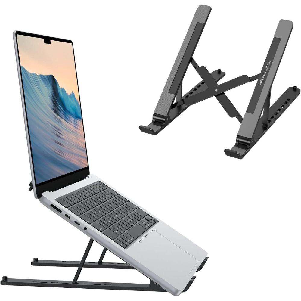 imagePortable Laptop Stand OMOTON Laptop Stand for Desk Ergonomic 7Levels Angles Adjustable Computer Stand ABS Laptop Riser Holder Compatible with All Laptops and iPad10156quotBlack