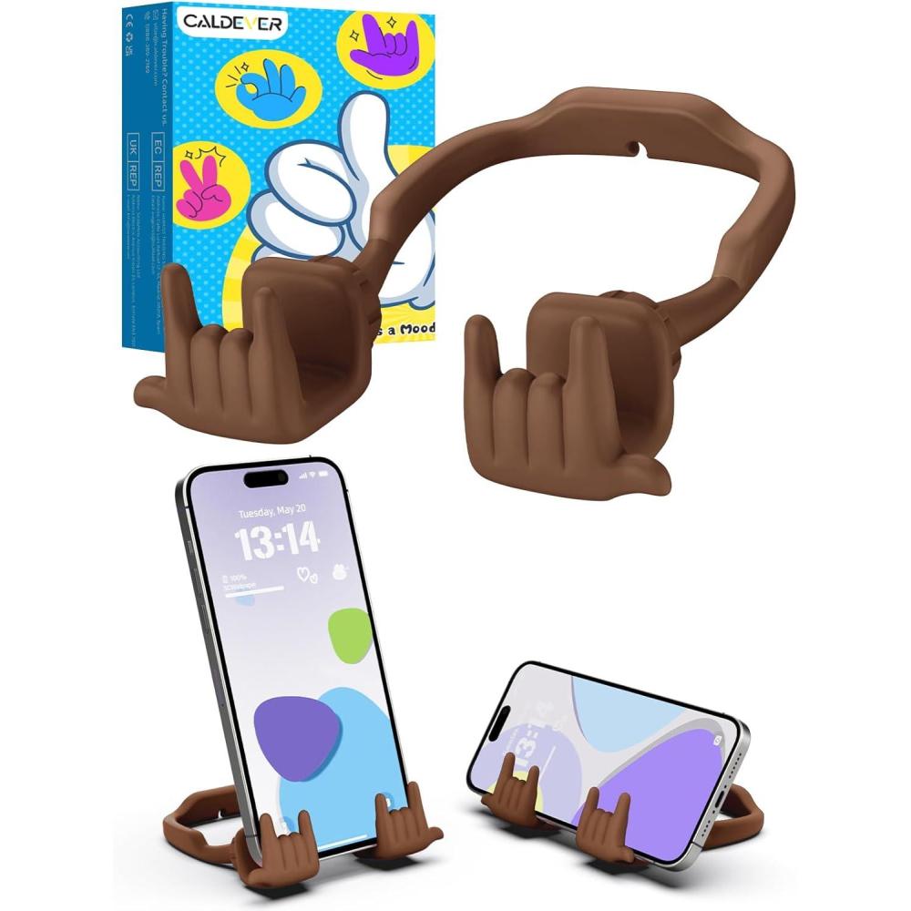 imageStocking Stuffers for Teen Boys Girls Gifts Cell Phone Stand Upgrade Adjustable Rock on Lazy Phone Stand for Desk Cool Funny Gadget Gifts for Christmas Adult Men Women Wife 1Pack BlueBrown