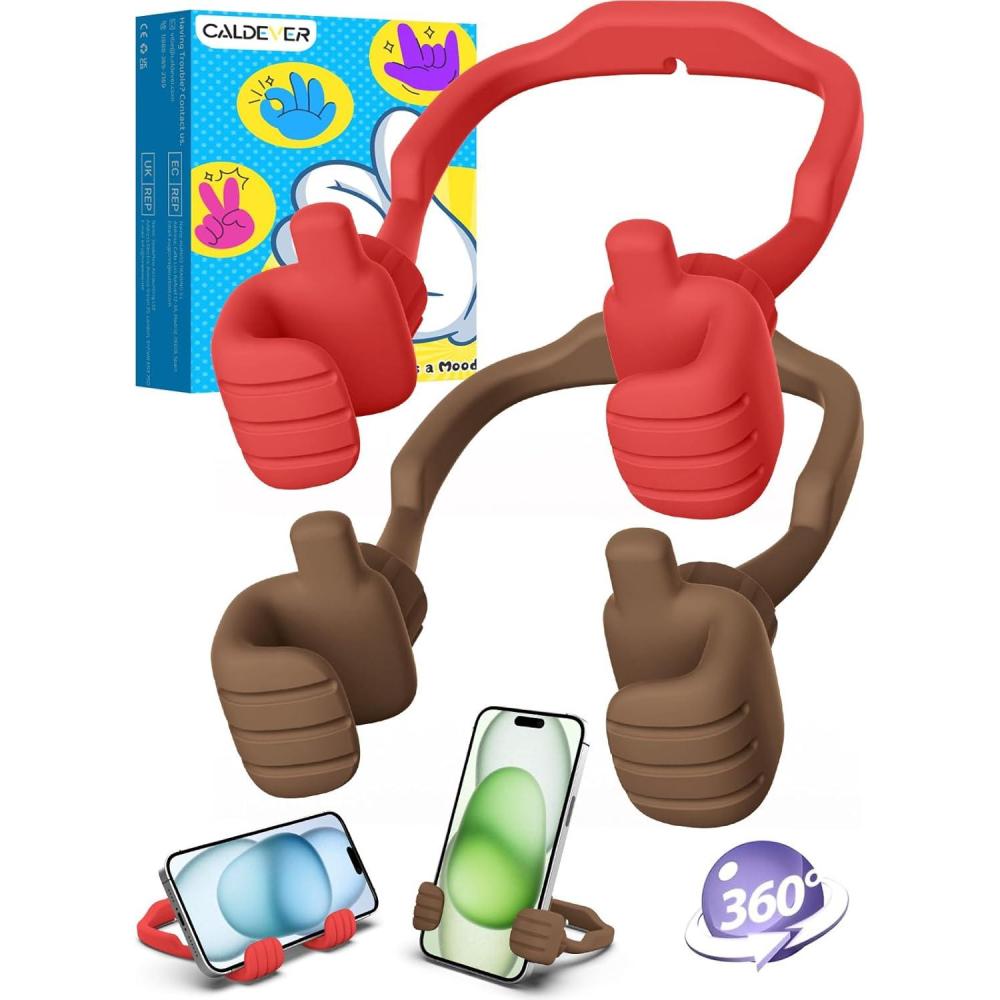 imageStocking Stuffers for Teens Boys Girls Cell Phone Stand Upgrade Adjustable Thumbs Up Lazy Phone Holder for Desk Fun Birthday Gifts for Grandma Adults Husband from WifeRed  Brown