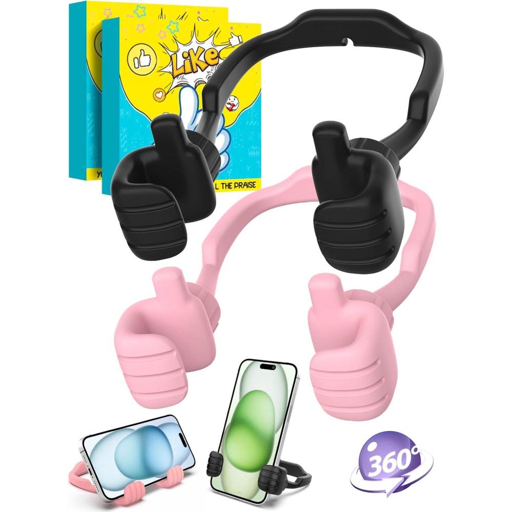 imageStocking Stuffers for Teens Boys Girls Cell Phone Stand Upgrade Adjustable Thumbs Up Lazy Phone Holder for Desk Fun Birthday Gifts for Grandma Adults Husband from WifeBlack  Pink