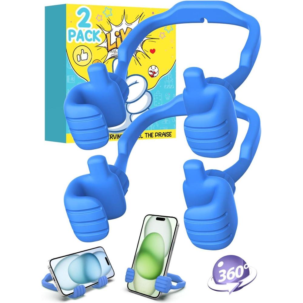 imageStocking Stuffers for Teens Boys Girls Cell Phone Stand Upgrade Adjustable Thumbs Up Lazy Phone Holder for Desk Fun Birthday Gifts for Grandma Adults Husband from WifeBlue
