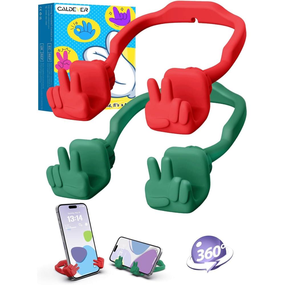 imageStocking Stuffers for Teens Boys Girls Kids Cell Phone Stand 2 Pack Upgrade Adjustable Peace Sign Thumbs Lazy Phone Holder for Desk Cool Gadgets Birthday Gifts for Women Men Adults BlackampampBlueForest GreenRed