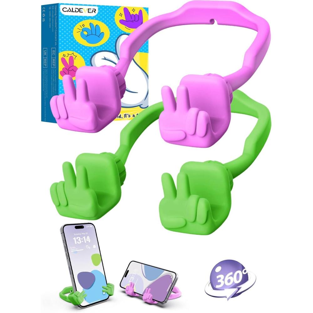 imageStocking Stuffers for Teens Boys Girls Kids Cell Phone Stand 2 Pack Upgrade Adjustable Peace Sign Thumbs Lazy Phone Holder for Desk Cool Gadgets Birthday Gifts for Women Men Adults BlackampampBlueright PurpleAvocado Green