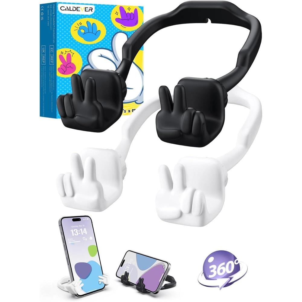 imageStocking Stuffers for Teens Boys Girls Kids Cell Phone Stand 2 Pack Upgrade Adjustable Peace Sign Thumbs Lazy Phone Holder for Desk Cool Gadgets Birthday Gifts for Women Men Adults BlackampampBlueBlackWhite