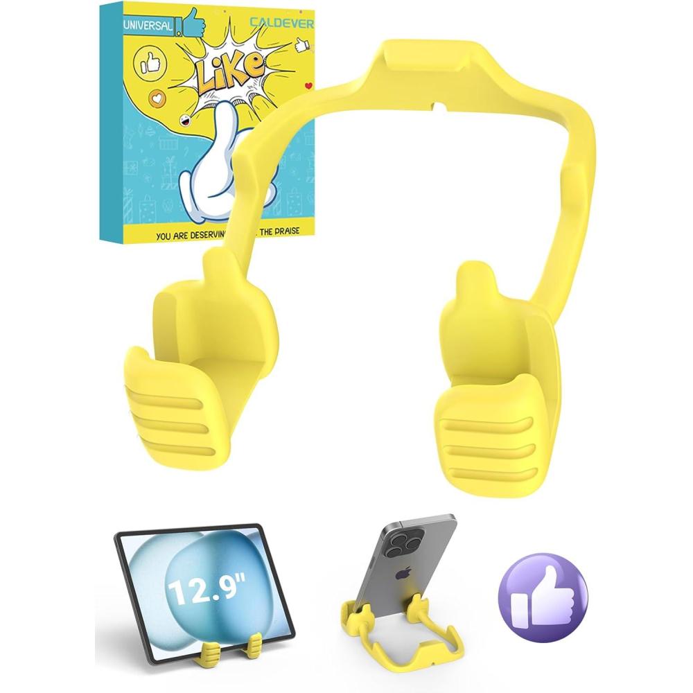 imageStocking Stuffers for Teens Boys Men Adults for Kids Tablet Stand Thumbs Up Lazy Cell Phone Stand Holder for Desk Funny Gift for Women Girls Husband Wief Ideas Birthday GadgetsYellow