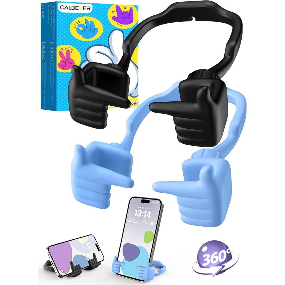 imageStocking Stuffers for Teens Girls Boys Cell Phone Stand 2 Pack Adjustable Shy Fingers Lazy Phone Holder for Desk Fun Gifts Ideas for Adults Wife Women Gifts for Christmas PurpleampampPinkBlackMacaron Blue