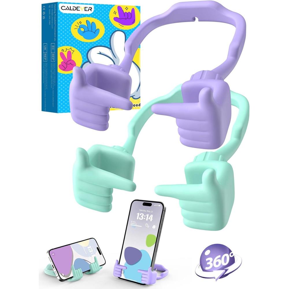 imageStocking Stuffers for Teens Girls Boys Cell Phone Stand 2 Pack Adjustable Shy Fingers Lazy Phone Holder for Desk Fun Gifts Ideas for Adults Wife Women Gifts for Christmas PurpleampampPinkPurpleGreen