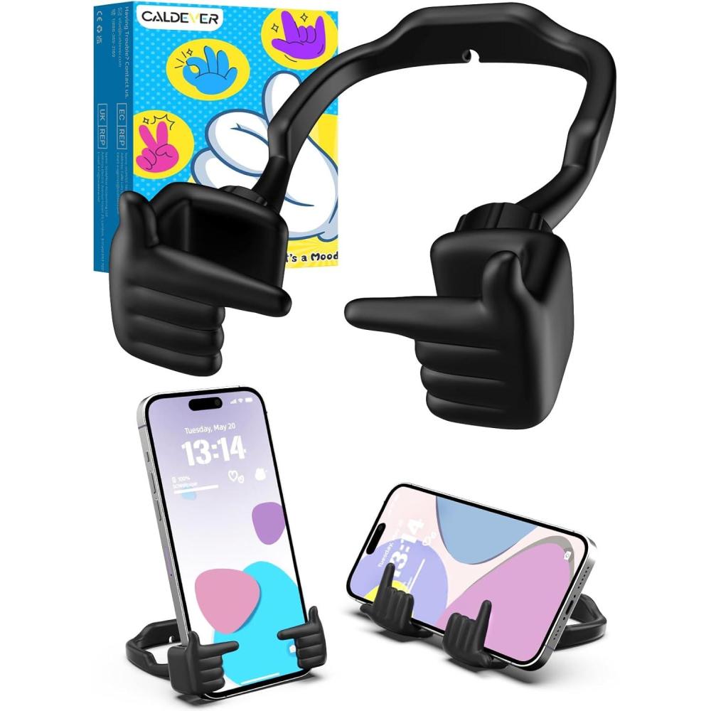 imageStocking Stuffers for Teens Girls Boys Cell Phone Stand Patented Adjustable Shy Fingers Lazy Phone Holder for Desk Cool Gadgets Fun Gifts Ideas for Adults Women Gifts for Christmas Pinkblack