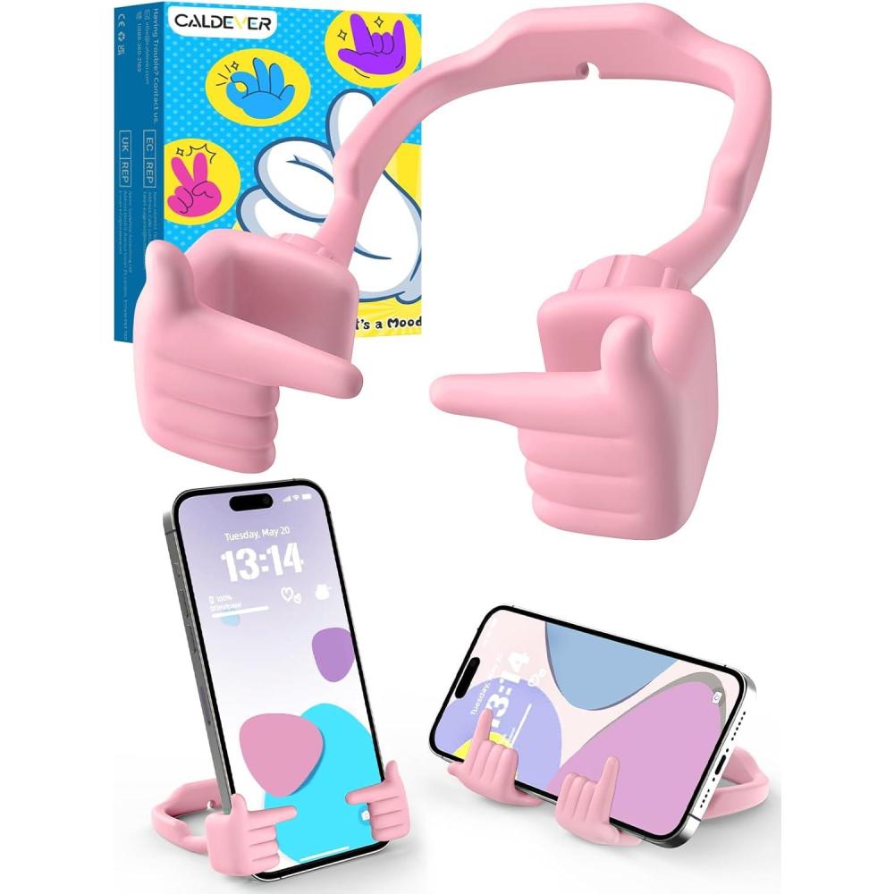 imageStocking Stuffers for Teens Girls Boys Cell Phone Stand Patented Adjustable Shy Fingers Lazy Phone Holder for Desk Cool Gadgets Fun Gifts Ideas for Adults Women Gifts for Christmas PinkPink