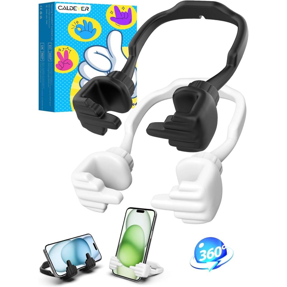 imageStocking Stuffers for Teens Girls Gifts for Women Adults Christmas Lazy Cell Phone Stand Unique Gesture Phone Holder for Desk Gift for Boys Men Cool Gadget Useful Funny White Elephant Gag GiftsBlackWhite