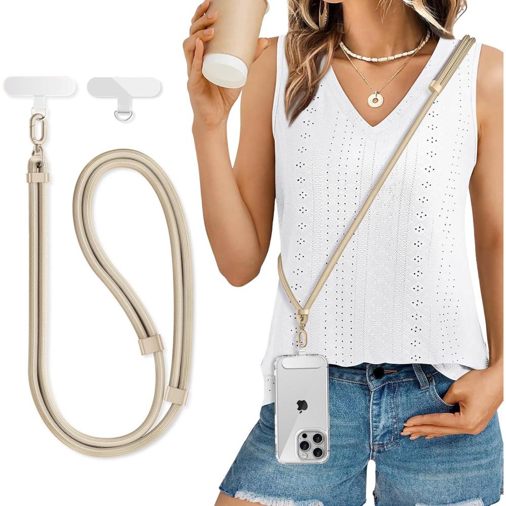 imageUniversal AntiTheft Phone Lanyard for iPhone 16S24 Compatible Crossbody Strap with 2 NonAdhesive Tether Tabs  Secure Adjustable Neck Holder for RunningTravel Men ampamp Women PurpleCamel