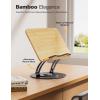Nulaxy Bamboo 360 Rotating Book Stand for Reading, Adjustable Textbook Holder for Reading Hands-Free, Foldable Desktop Cookbook Stand with Protective Page Clips, Fits All Books – Gray(B-gray)