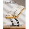 Nulaxy Bamboo 360 Rotating Book Stand for Reading, Adjustable Textbook Holder for Reading Hands-Free, Foldable Desktop Cookbook Stand with Protective Page Clips, Fits All Books – Gray(B-gray)