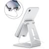 OMOTON Adjustable Cell Phone Stand, C2 Aluminum Desktop Phone Holder Dock Compatible with iPhone 15 14 13 Xs XR 8 Plus 7 6, Samsung Galaxy, Google Pixel, Android Phones, Black(Silver)