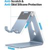 OMOTON Adjustable Cell Phone Stand, C2 Aluminum Desktop Phone Holder Dock Compatible with iPhone 15 14 13 Xs XR 8 Plus 7 6, Samsung Galaxy, Google Pixel, Android Phones, Black(Light Blue)