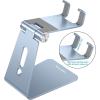 OMOTON Adjustable Cell Phone Stand, C2 Aluminum Desktop Phone Holder Dock Compatible with iPhone 15 14 13 Xs XR 8 Plus 7 6, Samsung Galaxy, Google Pixel, Android Phones, Black(Light Blue)