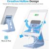 OMOTON Adjustable Tablet Stand for Desk, Upgraded Longer Arms for Greater Stability, T2 Tablet Holder with Hollow Design for Bigger Sized Phones and Tablets Such as iPad Pro/Air/Mini, Silver(Blue)