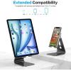OMOTON Adjustable Tablet Stand for Desk, Upgraded Longer Arms for Greater Stability, T2 Tablet Holder with Hollow Design for Bigger Sized Phones and Tablets Such as iPad Pro/Air/Mini, Silver(Black)