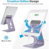 OMOTON Adjustable Tablet Stand for Desk, Upgraded Longer Arms for Greater Stability, T2 Tablet Holder with Hollow Design for Bigger Sized Phones and Tablets Such as iPad Pro/Air/Mini, Silver(Purple)
