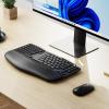 OMOTON Ergonomic Wireless Keyboard, Cushioned Wrist Rest, Rechargeable, USB Connectivity, Split Natural Typing, 2.4G Membrane Silent Keyboard for Windows/PC, Dark Black