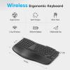 OMOTON Ergonomic Wireless Keyboard, Cushioned Wrist Rest, Rechargeable, USB Connectivity, Split Natural Typing, 2.4G Membrane Silent Keyboard for Windows/PC, Dark Black