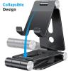 OMOTON Foldable Cell Phone Stand, C4 Portable Aluminum Phone Holder, Adjustable Phone Dock Cradle Compatible with iPhone 17/16/15 Pro Max Air, Samsung Galaxy, Small Tablets, All Smart Phones, Silver(Black)