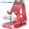 OMOTON Foldable Cell Phone Stand, C4 Portable Aluminum Phone Holder, Adjustable Phone Dock Cradle Compatible with iPhone 17/16/15 Pro Max Air, Samsung Galaxy, Small Tablets, All Smart Phones, Silver(red)