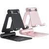 Nulaxy 2 Pack Dual Folding Cell Phone Stand, Fully Adjustable Foldable Desktop Phone Holder Cradle Dock Compatible with iPhone 17 16 15 14 13 12 11 Pro Max Xs Xr X 8, All Phones, Black & Silver(B-Black & Rose Gold)