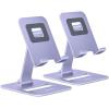 Nulaxy 2 Pack Dual Folding Cell Phone Stand, Fully Adjustable Phone Holder for Desk, Compatible with Phone 16 15 14 13 12 11, Nintendo Switch, All Phones, Black & Silver(Purple)