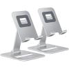 Nulaxy 2 Pack Dual Folding Cell Phone Stand, Fully Adjustable Phone Holder for Desk, Compatible with Phone 16 15 14 13 12 11, Nintendo Switch, All Phones, Black & Silver(Silver)