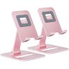 Nulaxy 2 Pack Dual Folding Cell Phone Stand, Fully Adjustable Phone Holder for Desk, Compatible with Phone 16 15 14 13 12 11, Nintendo Switch, All Phones, Black & Silver(Rose Gold)