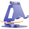 Nulaxy 360 Rotating Cell Phone Stand, Fully Adjustable Foldable Desktop Phone Holder Cradle Dock, Thick Case Friendly, Compatible with All Phones, Nintendo Switch, Black(Purple)