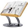 Nulaxy Bamboo 360 Rotating Book Stand for Reading, Adjustable Textbook Holder for Reading Hands-Free, Foldable Desktop Cookbook Stand with Protective Page Clips, Fits All Books – Gray(B-gray)