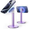 Nulaxy Magnetic Full Aluminum Cell Phone Stand for MagSafe with Metal Ring, 360 Rotating Phone Stand for Desk, Office Desk Accessories, Adjustable Phone Holder Compatible with All Phones, Gray(E-Purple)