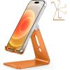 OMOTON Adjustable Cell Phone Stand, C2 Aluminum Desktop Phone Holder Dock Compatible with iPhone 15 14 13 Xs XR 8 Plus 7 6, Samsung Galaxy, Google Pixel, Android Phones, Black(Orange)